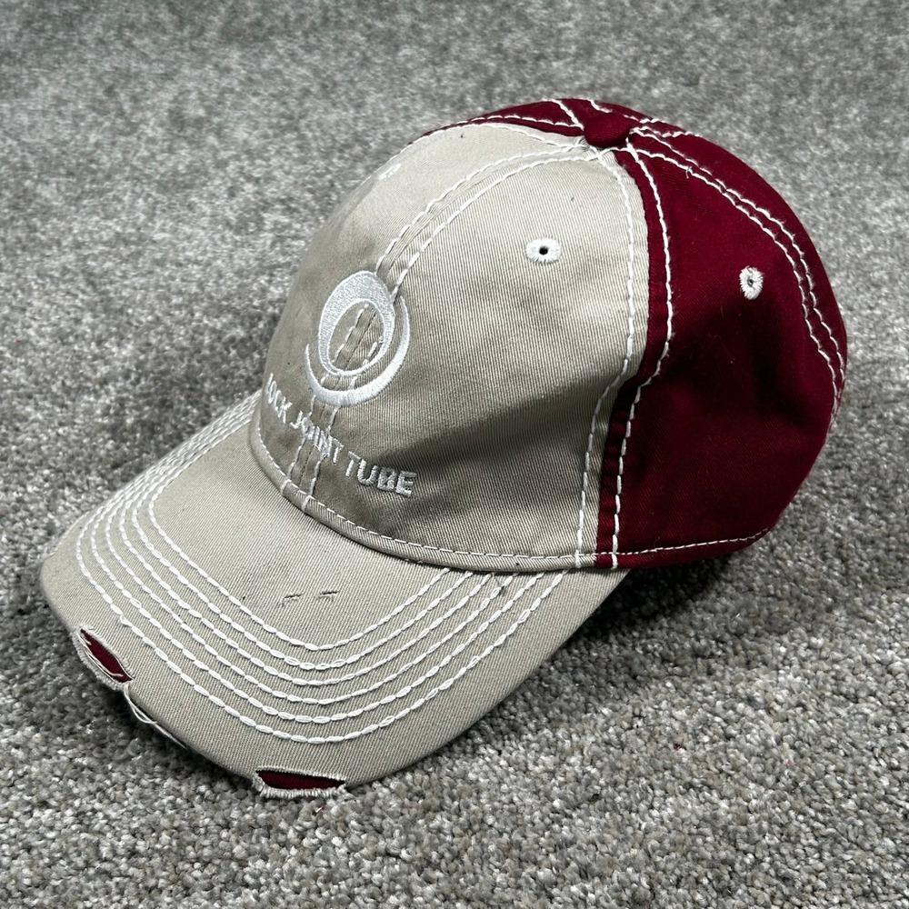 Adams Lock Joint Tube Baseball Cap Khaki Maroon Distressed Contrast Stitch Hat